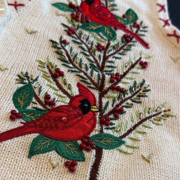Vintage Embroidered Cardinal & Pinecone Christmas sweater Vest by In Resource M - Picture 6 of 16